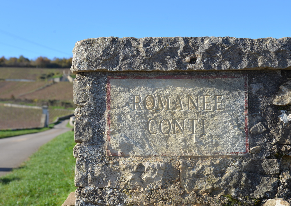 Romanée-Conti stone inscription around the vineyard